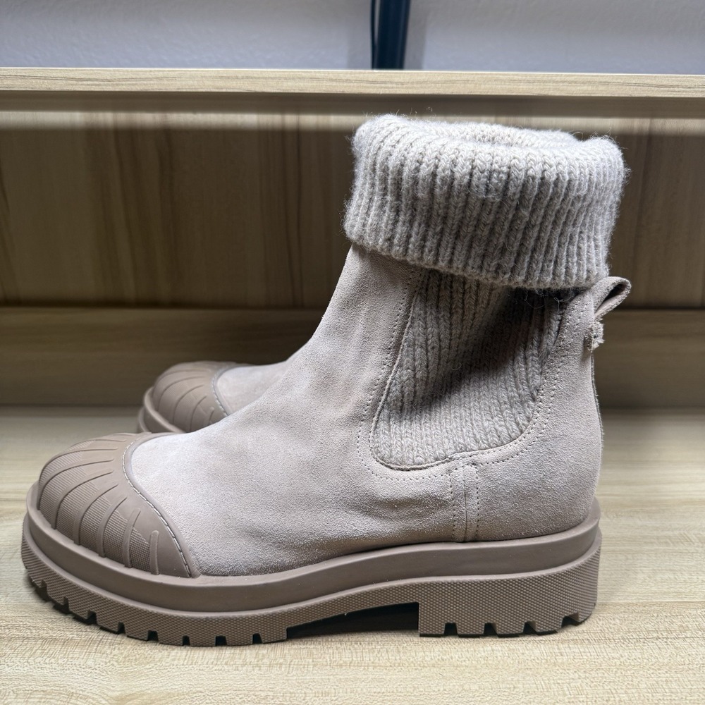 Sam Edelman Steele‎ Knit Chelsea Boot Chunky Lug Sole Suede Leather Cozy Tan 10 - Picture 7 of 9